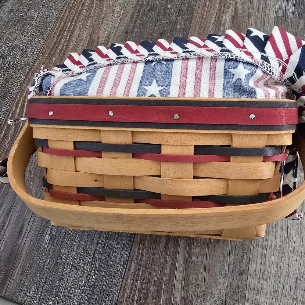 All American Longaberger Tea Basket W/ Patriotic Liner 4th Of July Americana - Picture 7 of 7